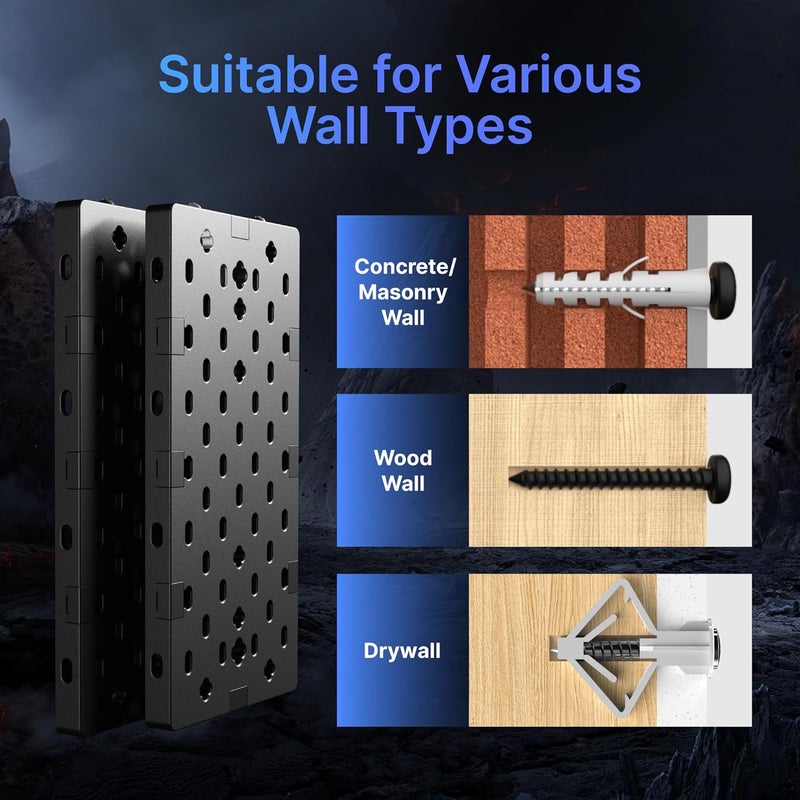 PEGZONE Controller and Headphone Holder Wall Mount, Modular Gaming Pegboard with Accessories, Controller Stand for Xbox PS5 PS4 Switch, Video Game Storage, Disc Shelf Organizer, 14pcs Pegboard, Black - Image 5